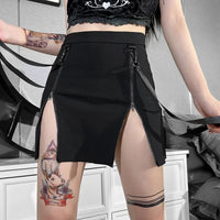 Gothic High Waist Zip Mini Skirt — vista posteriore