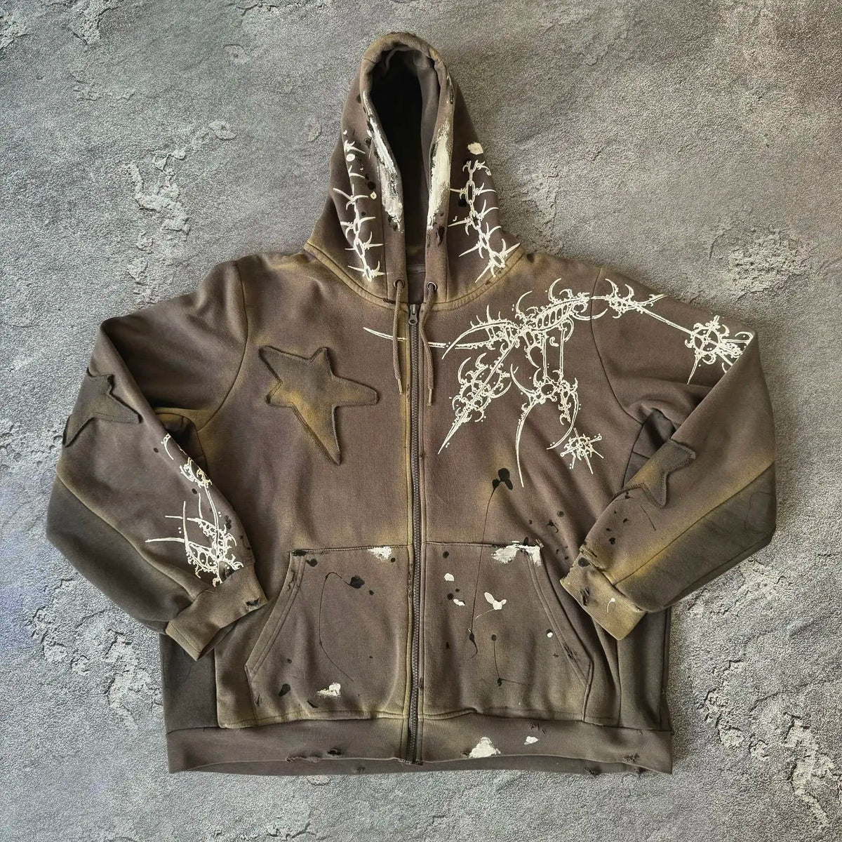 Gothic Star Pattern Patchwork Zip Up Hoodie — vista frontale