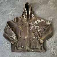 Gothic Star Pattern Patchwork Zip Up Hoodie — vista frontale