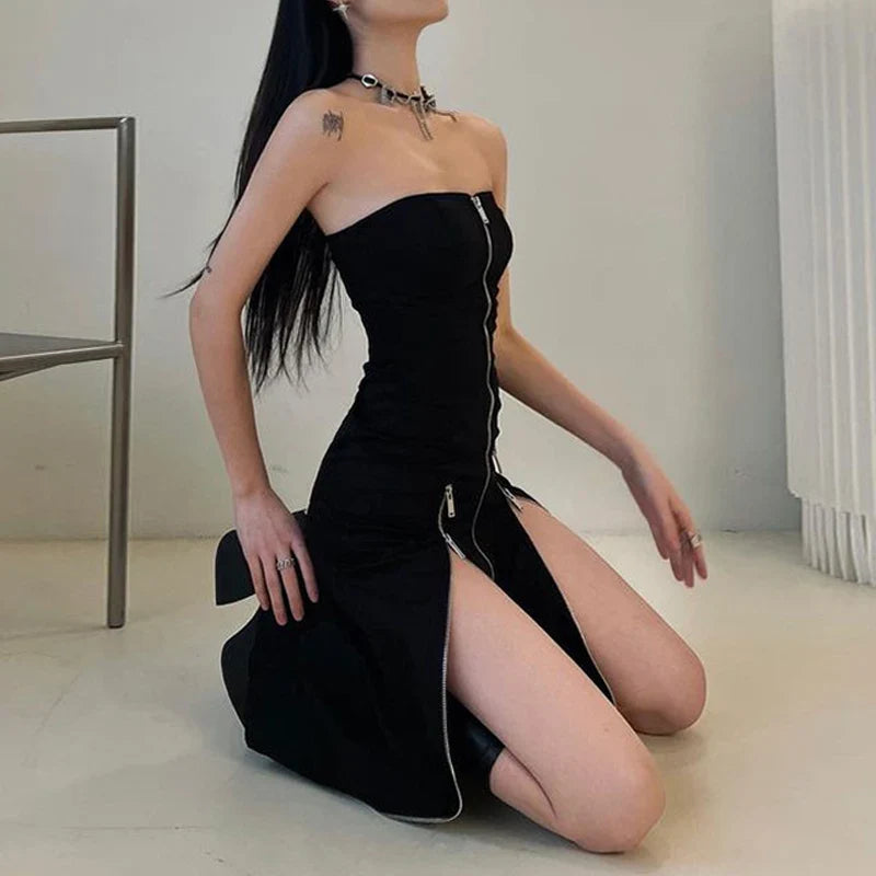 Gothic Techwear Zip Up Midi Dress — in alternativa