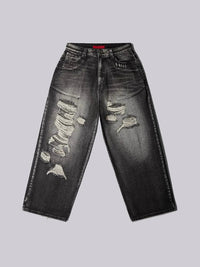 Gothic Vintage Graphic Distressed Jeans — vista frontale