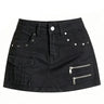 Y2K Gothic Zipper Studs Black Denim Mini Skirt