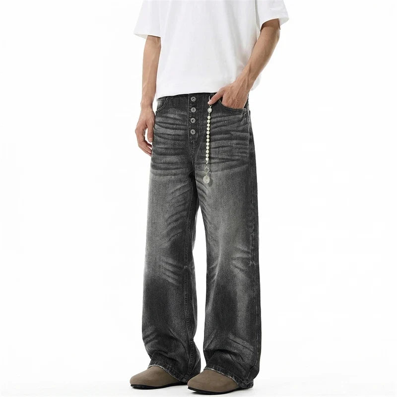 Gradient Wash Button Fly Minimalist Denim Jeans — dettaglio