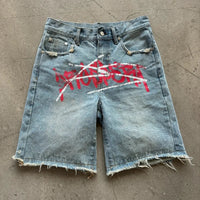 Graffiti Graphic Rhinestone Distressed Shorts Jorts — vista frontale