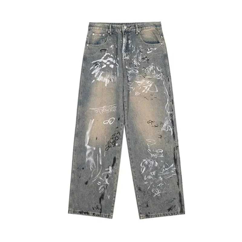 Graffiti Printed Baggy Jeans — vista frontale