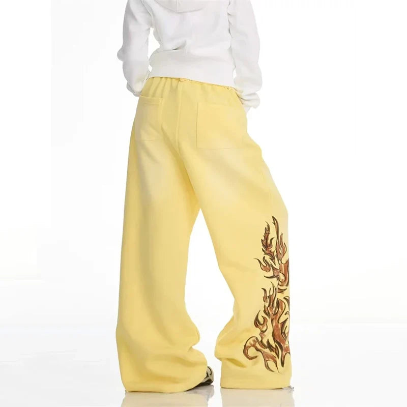 Graphic Wide Leg Yellow Sweatpants Joggers Trousers — in alternativa