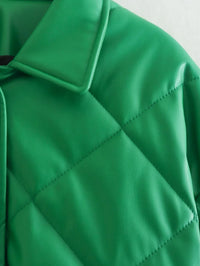 Green PU Leather Loose Lapel Jackets — dettaglio