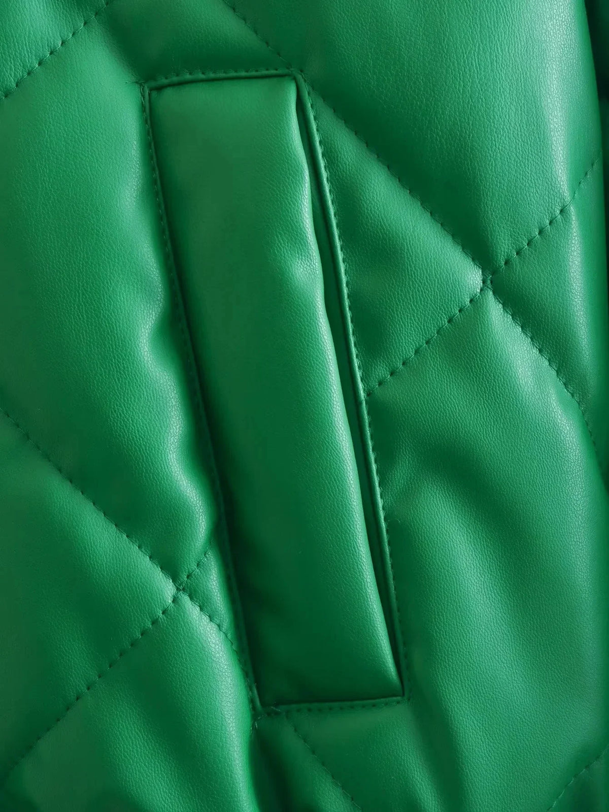 Green PU Leather Loose Lapel Jackets — dettaglio del tessuto