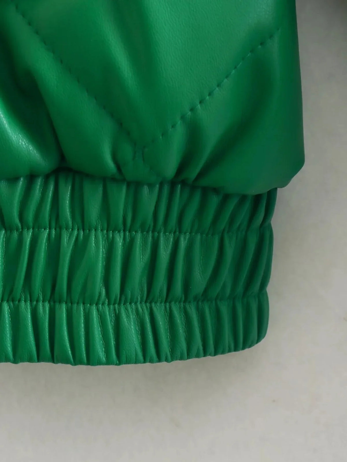 Green PU Leather Loose Lapel Jackets — vista completa