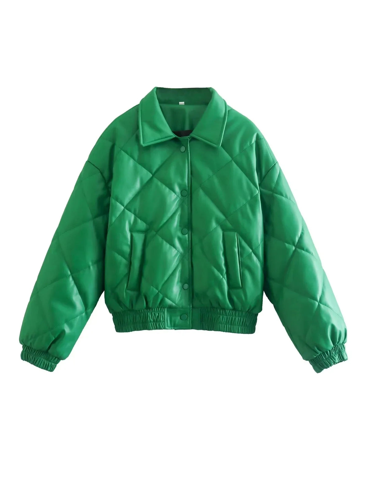 Green PU Leather Loose Lapel Jackets — vista frontale
