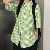 Green Plaid Oversized Short Sleeve Button Up Shirt — in alternativa