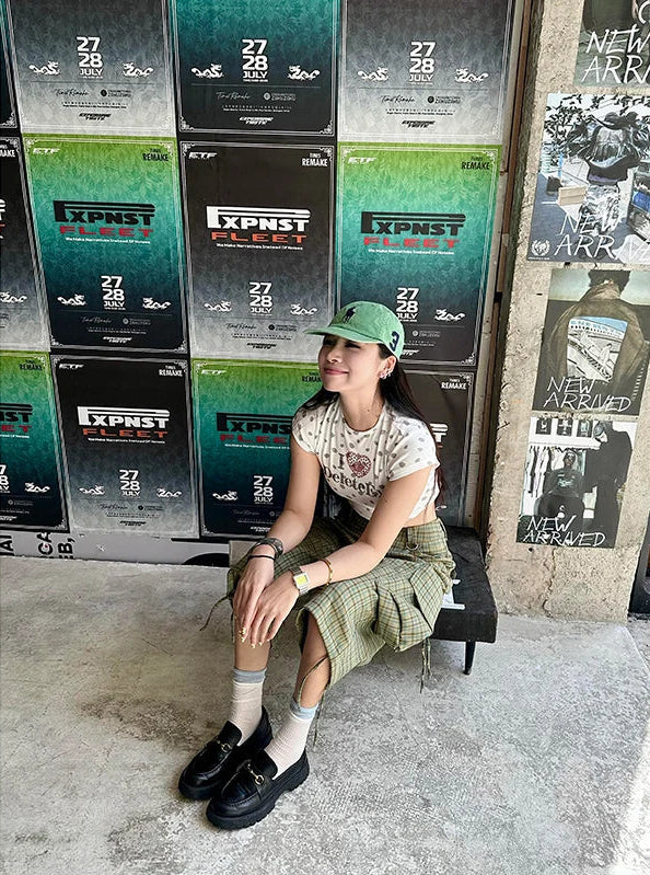 Green Plaid Print High Waist Cargo Denim Shorts Jorts — vista posteriore