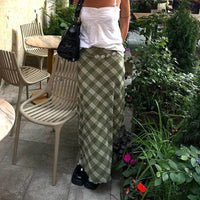 Green Striped Plaid Midi Skirt — dettaglio