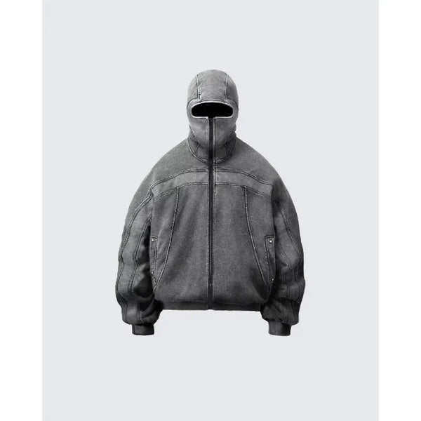 Grey Balaclava Zip Up Hoodie — vista frontale