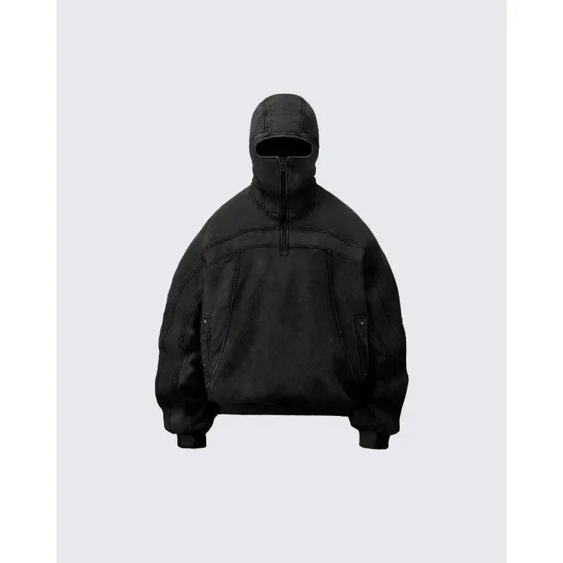 Grey Balaclava Zip Up Hoodie — vista posteriore