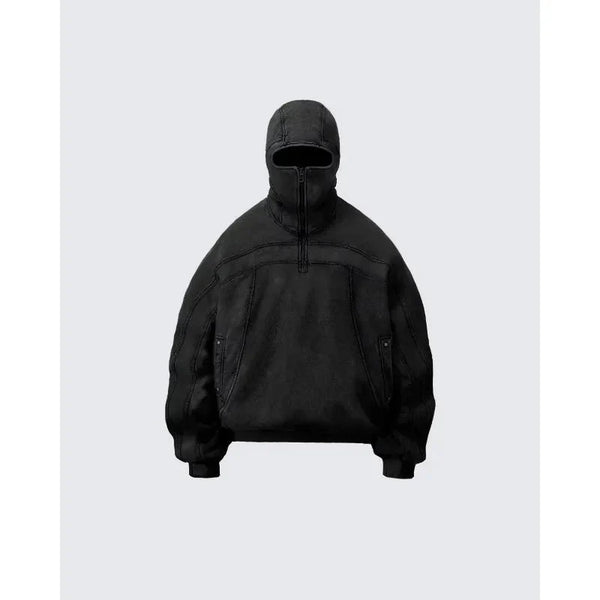 Y2K Grey Balaclava Zip Up Hoodie