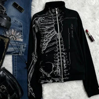Grunge Skeleton Print Graphic Zip Up Jacket — vista posteriore