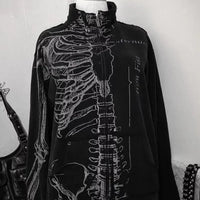 Grunge Skeleton Print Graphic Zip Up Jacket — vista frontale