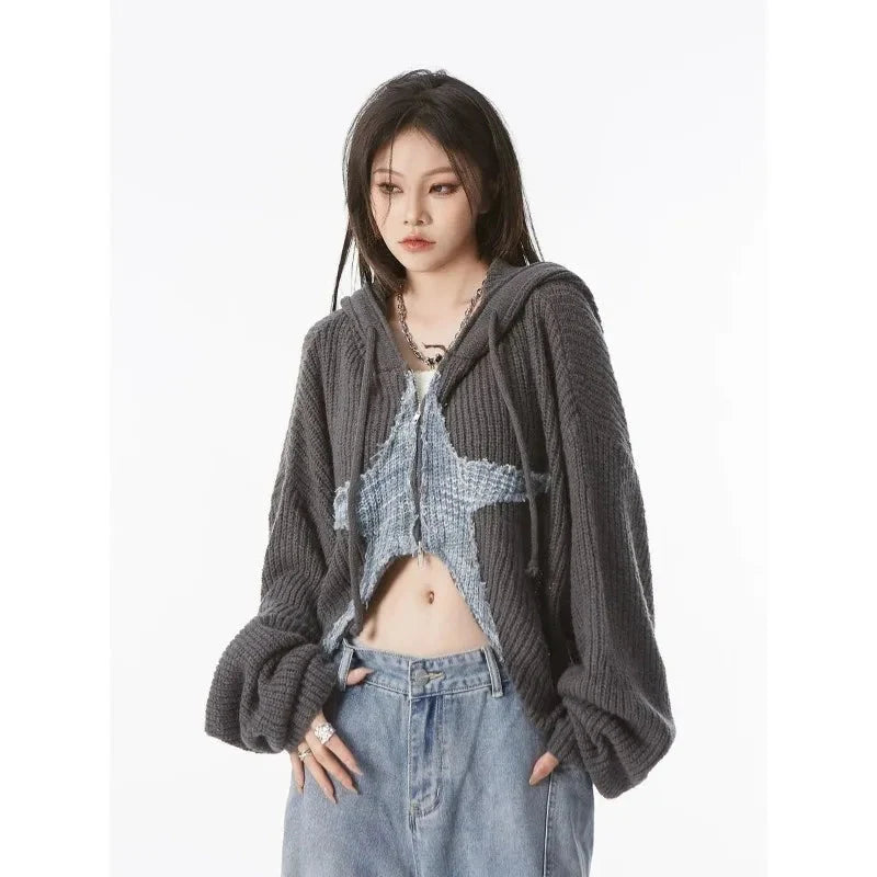 Grunge Women's Cardigan Sweater Zip Up — vista posteriore