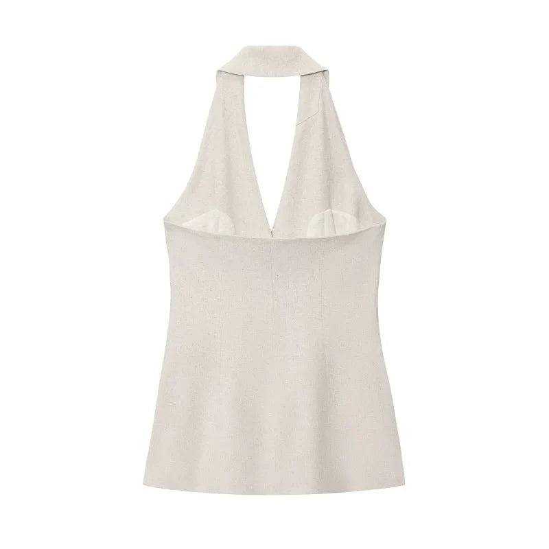 Halter Sleeveless Low Cut Top Vest — dettaglio