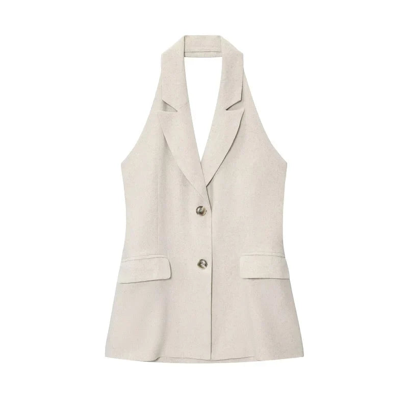Halter Sleeveless Low Cut Top Vest — vista posteriore