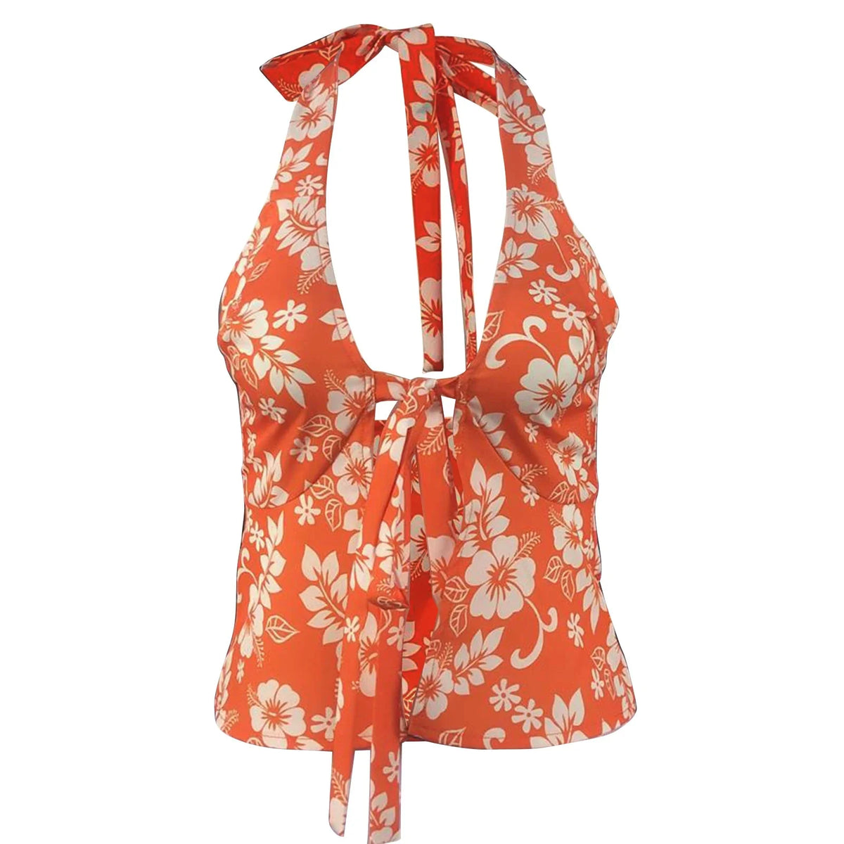 Hawaiian Chic Tied Halter Top — vista frontale