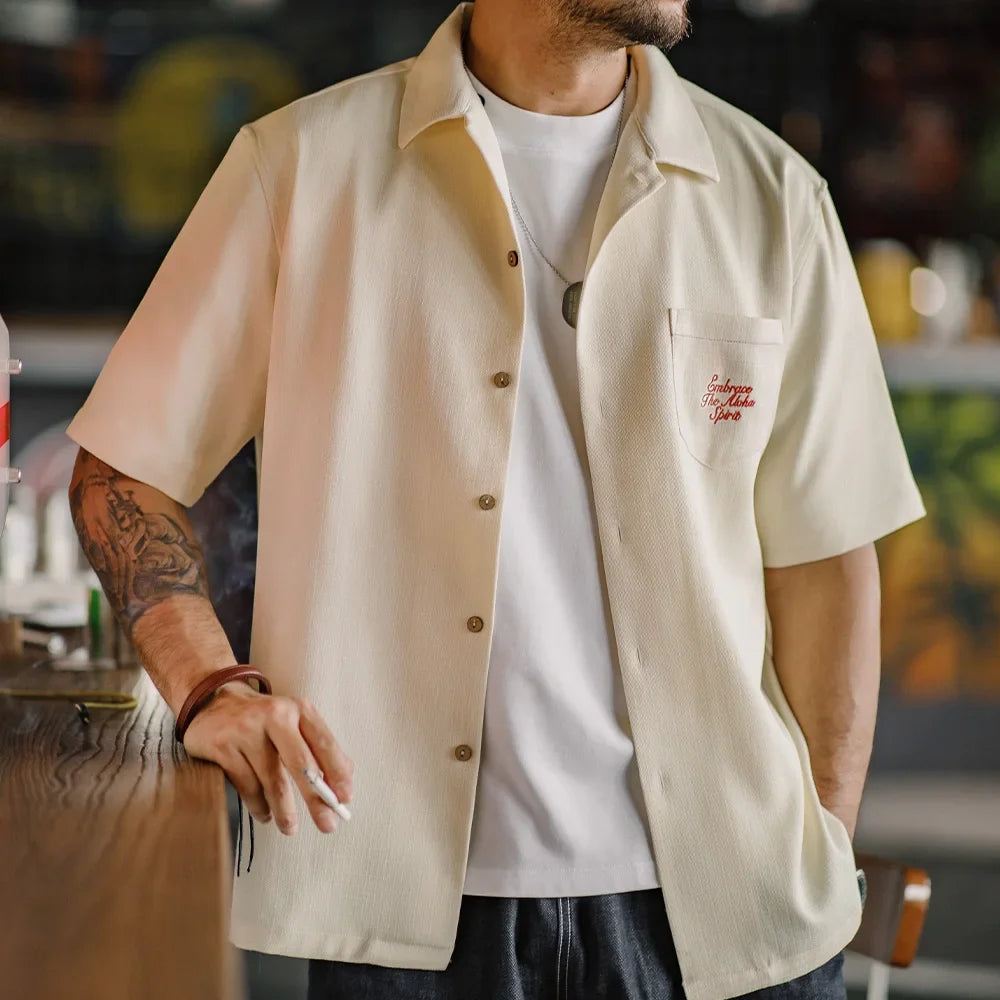 Hawaiian Embroidered Short Sleeve Work Shirt — dettaglio della stampa