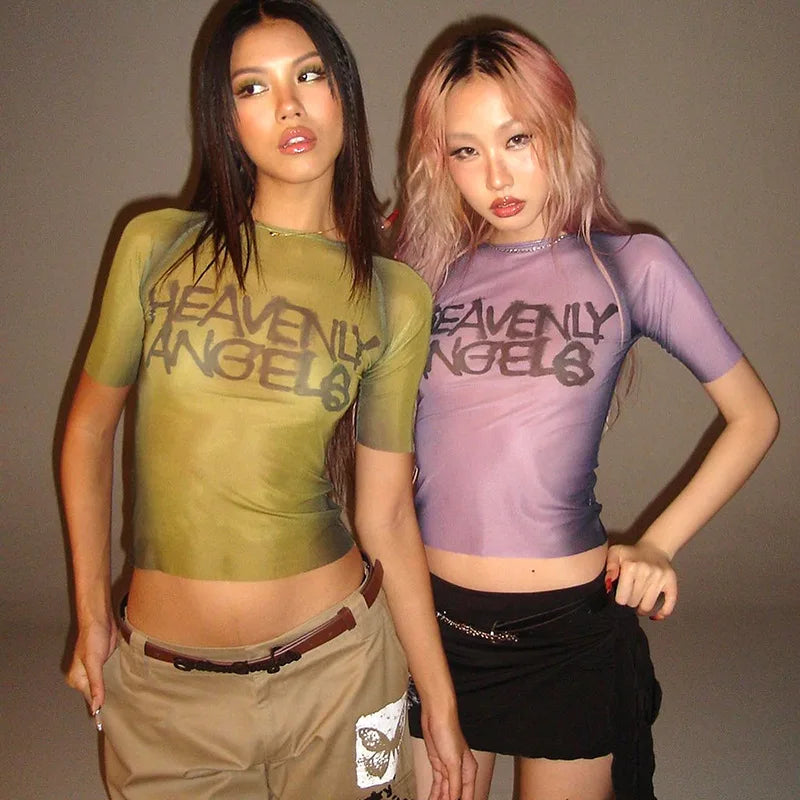 Heavenly Angels Graphic Crop Top T Shirt — dettaglio