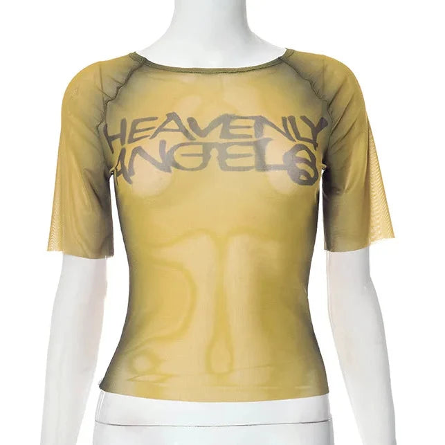 Heavenly Angels Graphic Crop Top T Shirt — vista laterale