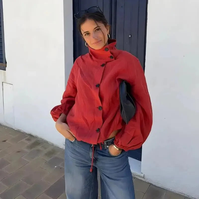 High Neck Lightweight 90s Style Windbreaker Jacket — vista posteriore