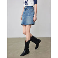 High Waist A line Denim Mini Skirts — dettaglio