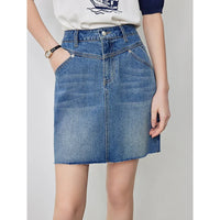 High Waist A line Denim Mini Skirts — vista frontale