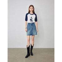 High Waist A line Denim Mini Skirts — vista posteriore