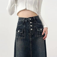 High Waist Cargo Denim Long Maxi Skirt — dettaglio