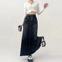 High Waist Cargo Denim Long Maxi Skirt — dettaglio della stampa