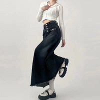 High Waist Cargo Denim Long Maxi Skirt — in alternativa