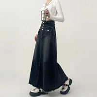 High Waist Cargo Denim Long Maxi Skirt — vista laterale