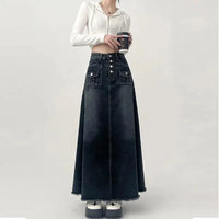 High Waist Cargo Denim Long Maxi Skirt — vista posteriore