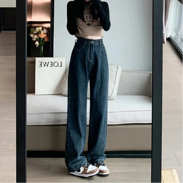 Y2K High Waist Dark Blue Straight Essential Denim Jeans