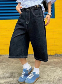 High Waist Denim Loose Fit Shorts Jorts — vista posteriore