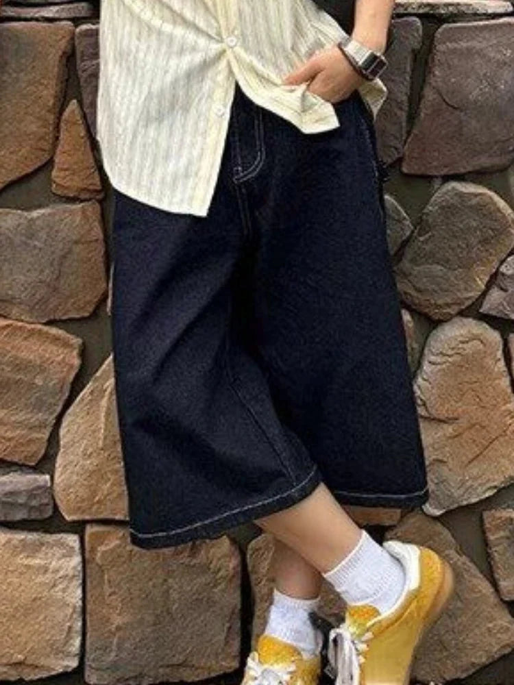 High Waist Denim Loose Fit Shorts Jorts — dettaglio