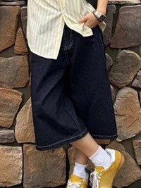 High Waist Denim Loose Fit Shorts Jorts — dettaglio