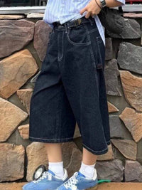 High Waist Denim Loose Fit Shorts Jorts — dettaglio della stampa