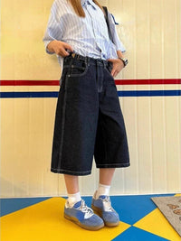 High Waist Denim Loose Fit Shorts Jorts — vista laterale