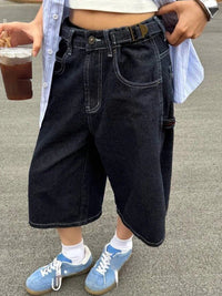 High Waist Denim Loose Fit Shorts Jorts — vista frontale