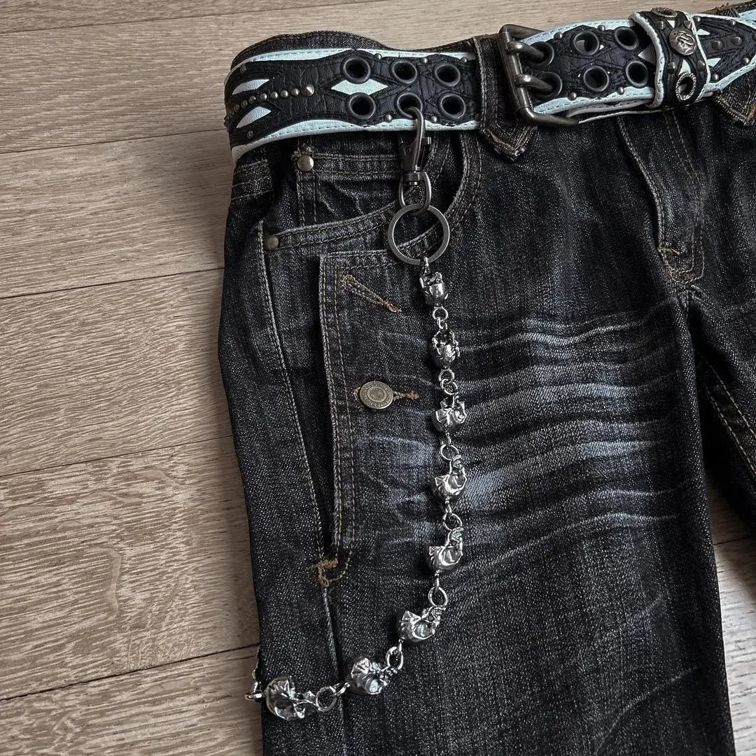 High Waist Embroidered Grunge Flared Jeans — dettaglio