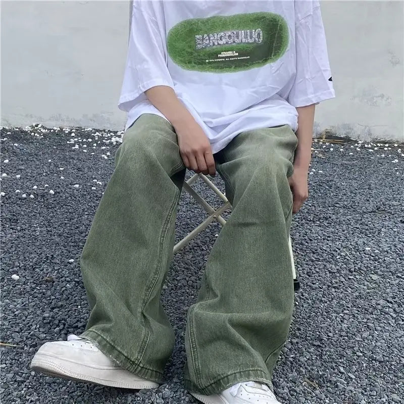 High Waist Gradient Green Denim Jeans — vista frontale