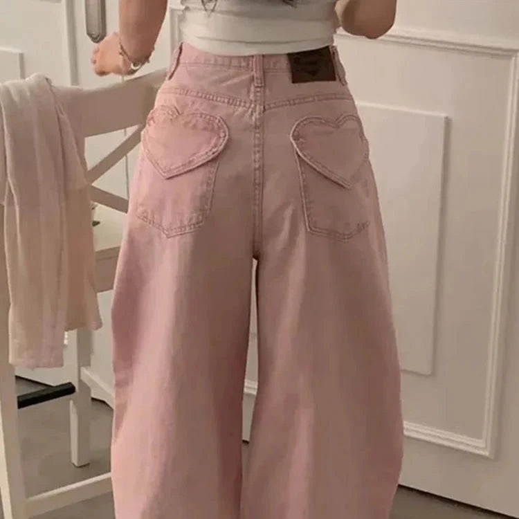 High Waist Love Heart Denim Jeans — vista frontale