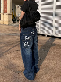High Waist Print Graphic Multi Pocket Jeans — vista laterale