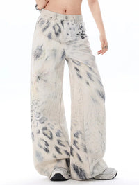 High Waist Snow Leopard Print Jeans — vista frontale